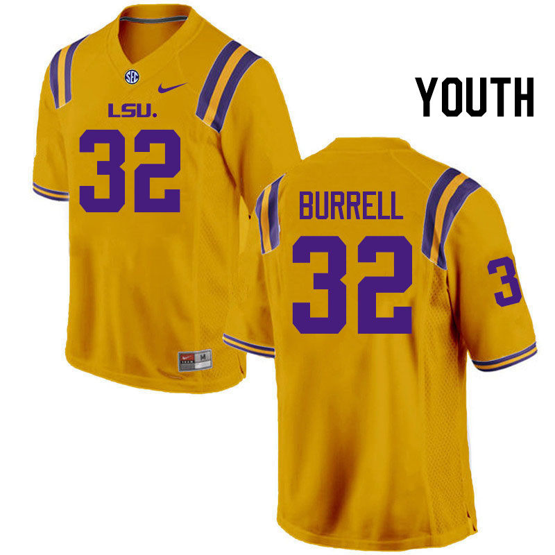 Youth #32 Aeron Burrell LSU Tigers College Football Jerseys Stitched-Gold